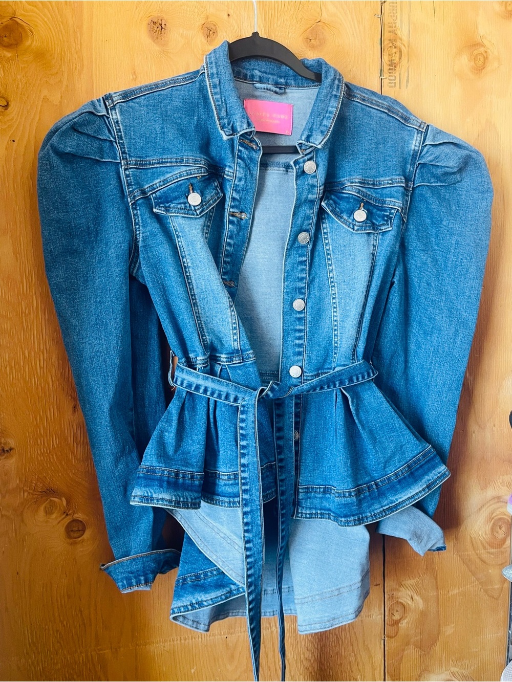 Denim Peplum Belted Jacket - Blue Jean Jacket